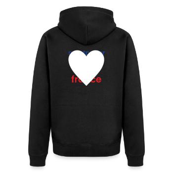 Herz mit Friedenssymbol in Pastellfarben - Unisex Premium Bio Zip Hoodie - Schwarz - Hinten - Nico (187cm)
