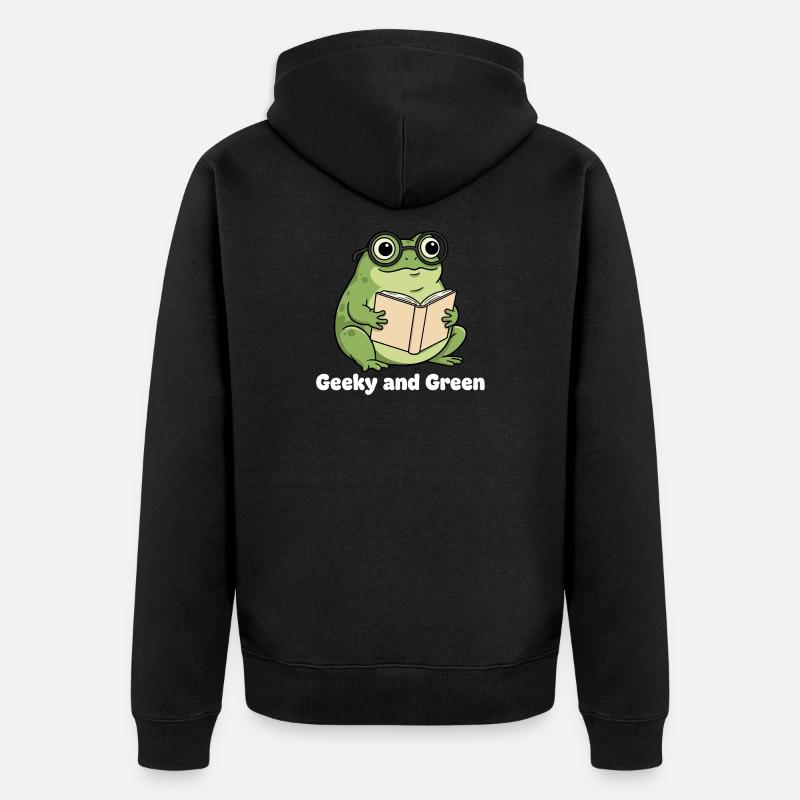 Lecture de grenouille verte geek - Veste à capuche bio Premium Unisexe - noir