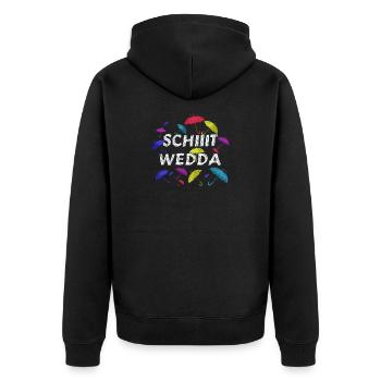 Schiet Wedda: Bunte Regenschirm-Kunst - Unisex Premium Bio Zip Hoodie - Schwarz - Hinten - Nico (187cm)
