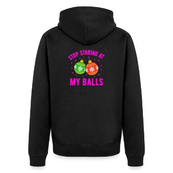 Stop Staring at my Balls - Unisex Premium Organic Zip Hoodie - black - Back - Nico (187cm)