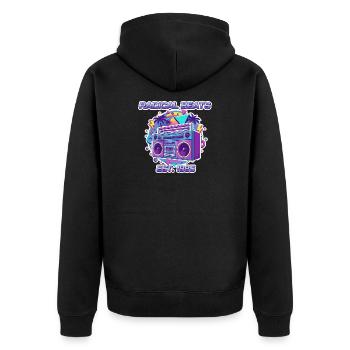 Radical Beats – Design rétro de boombox des années 80 - Veste à capuche bio Premium Unisexe - noir - Dos - Nico (187cm)