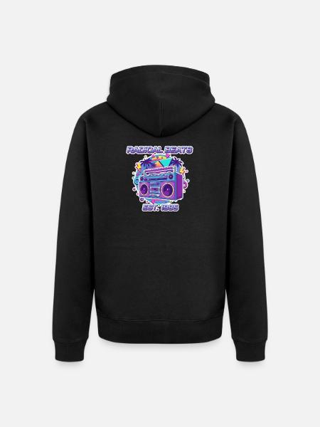 Radical Beats – 80s Retro Boombox Design - Unisex Premium Organic Zip Hoodie - black