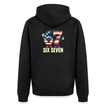 US Flag 67 Memes Six Seven - Unisex Premium Organic Zip Hoodie - black - Back - Nico (187cm)