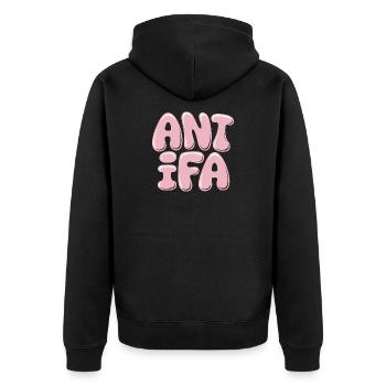 Antifa – Antifaschistisches Merch - Unisex Premium Bio Zip Hoodie - Schwarz - Hinten - Nico (187cm)