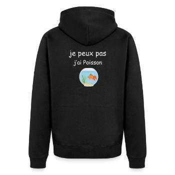 Ich kann keinen Fisch essen - Unisex Premium Bio Zip Hoodie - Schwarz - Hinten - Nico (187cm)