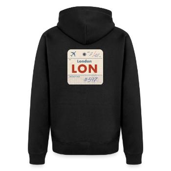 Tag de compagnie aérienne vintage LON de Londres - Veste à capuche bio Premium Unisexe - noir - Dos - Nico (187cm)