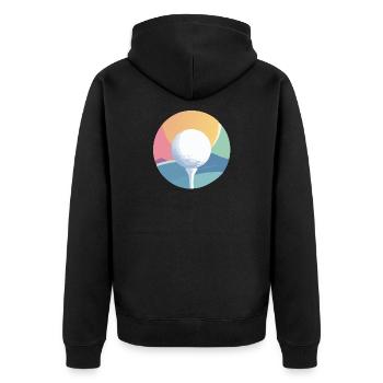 Golfball im bunten Farbkreis dezentes Golf Motiv - Unisex Premium Bio Zip Hoodie - Schwarz - Hinten - Nico (187cm)