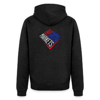 Free Speech Markets People Libertär Freiheit Logo - Unisex Premium Bio Zip Hoodie - Schwarz - Hinten - Nico (187cm)