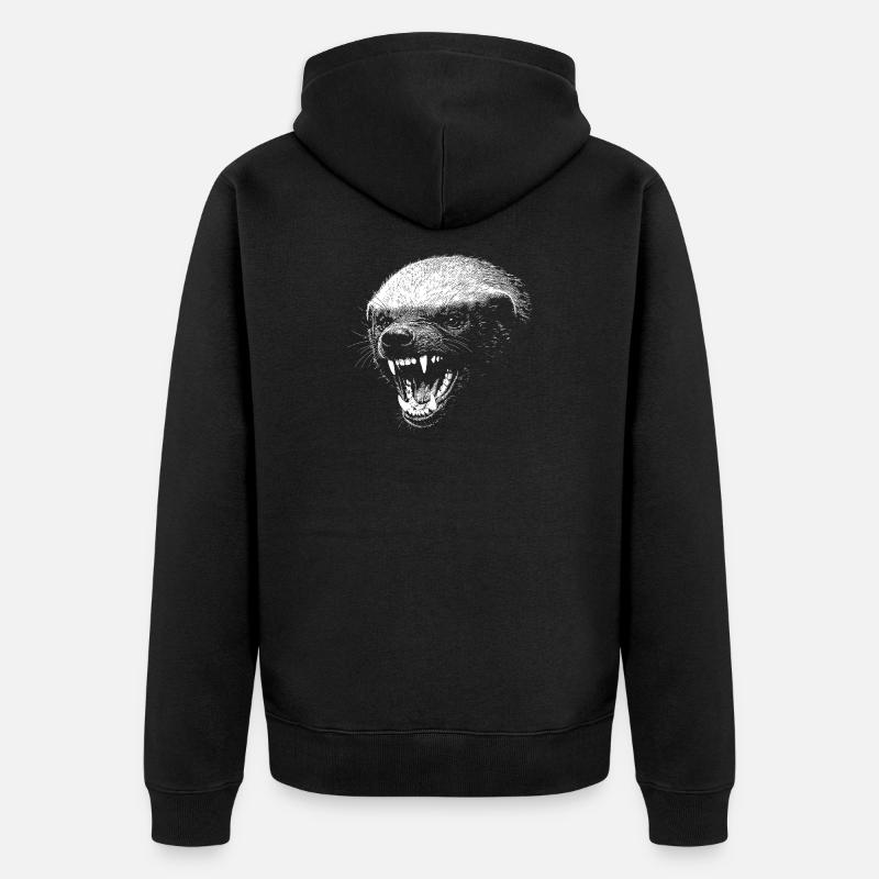 Dark Predator Face Honey Badger - Unisex Premium Organic Zip Hoodie - black