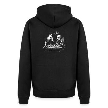 Nietzsche spielt Schach mit Skelett - Unisex Premium Bio Zip Hoodie - Schwarz - Hinten - Nico (187cm)