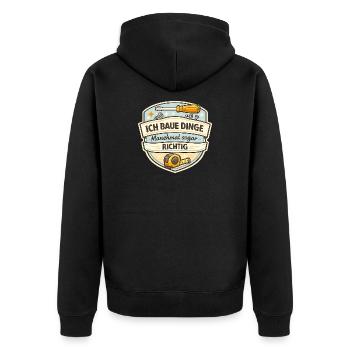 Ich Baue Dinge - Manchmal Richtig - Unisex Premium Bio Zip Hoodie - Schwarz - Hinten - Nico (187cm)