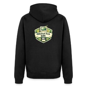 Oldschool Tech lebt - Unisex Premium Bio Zip Hoodie - Schwarz - Hinten - Nico (187cm)