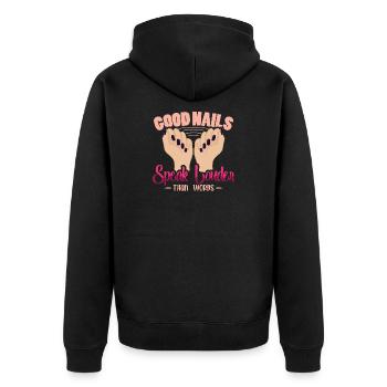 Nageldesigner Nageldesignerin Kosmetik Nagelstudio - Unisex Premium Bio Zip Hoodie - Schwarz - Hinten - Nico (187cm)