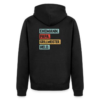 Grill Master Dad Father Hero BBQ Men - Unisex Premium Organic Zip Hoodie - black - Back - Nico (187cm)
