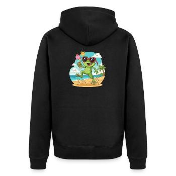 Frosch am Strand mit Eis - Unisex Premium Organic Zip Hoodie - black - Back - Nico (187cm)