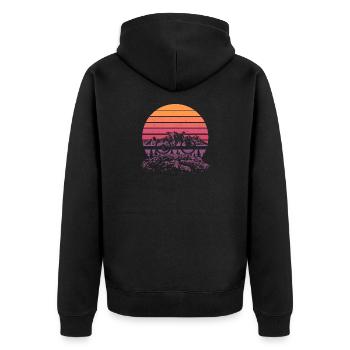 Retro MTB Mountain Bike Alps Sunset Trail Bike - Unisex Premium Organic Zip Hoodie - black - Back - Nico (187cm)