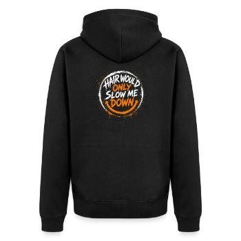 Hair Would Only Slow Me Down - Smiley Glatze Humor - Unisex Premium Bio Zip Hoodie - Schwarz - Hinten - Nico (187cm)