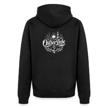 OstseeLiebe Leuchtturm Anker - Unisex Premium Bio Zip Hoodie - Schwarz - Hinten - Nico (187cm)