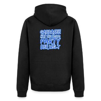 Urlaub Gardasee - Unisex Premium Bio Zip Hoodie - Schwarz - Hinten - Nico (187cm)