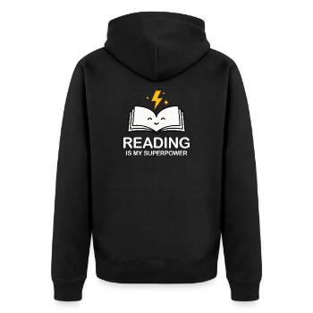 La lecture est mon super-pouvoir | Chemise d’amoureux des livres - Veste à capuche bio Premium Unisexe - noir - Dos - Nico (187cm)