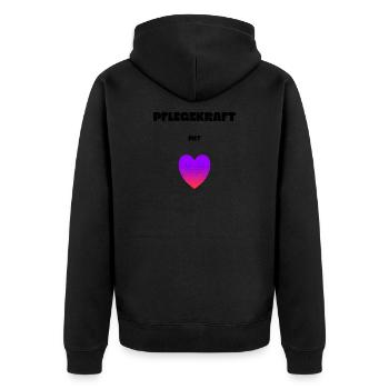 Pflegekraft mit Herz Systemrelevant - Unisex Premium Bio Zip Hoodie - Schwarz - Hinten - Nico (187cm)
