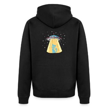 Humorous UFO cat print - Unisex Premium Organic Zip Hoodie - black - Back - Nico (187cm)