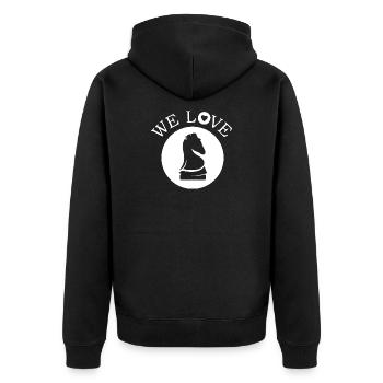 we love Schach Pferd Symbol Logo icon Illustration - Unisex Premium Bio Zip Hoodie - Schwarz - Hinten - Nico (187cm)