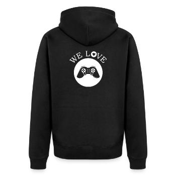 we love gaming games gamer Symbol Geschenk - Unisex Premium Bio Zip Hoodie - Schwarz - Hinten - Nico (187cm)