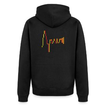 Spanische Börse Rot Gelb - Unisex Premium Bio Zip Hoodie - Schwarz - Hinten - Nico (187cm)