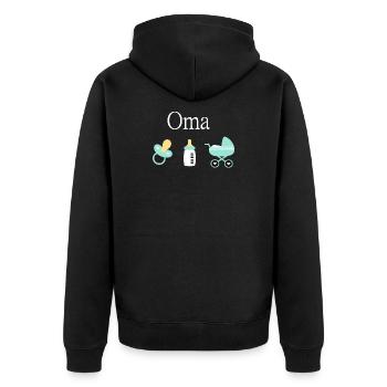 Oma 2023 Geburt Junge Vorlage personalisierbar - Unisex Premium Bio Zip Hoodie - Schwarz - Hinten - Nico (187cm)