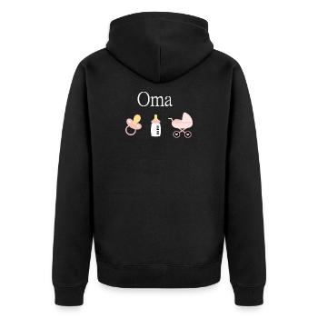 Oma 2023 Geburt Mädchen Vorlage personalisierbar - Unisex Premium Bio Zip Hoodie - Schwarz - Hinten - Nico (187cm)