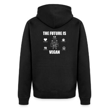 Stop Eating Animals - Unisex Premium Organic Zip Hoodie - black - Back - Nico (187cm)