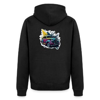 Farbiger Oldtimer Spritzer - Unisex Premium Bio Zip Hoodie - Schwarz - Hinten - Nico (187cm)