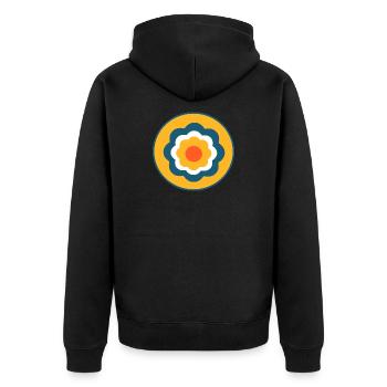 Blume blaue Blume Blumen bunt Hippie Retro - Unisex Premium Bio Zip Hoodie - Schwarz - Hinten - Nico (187cm)