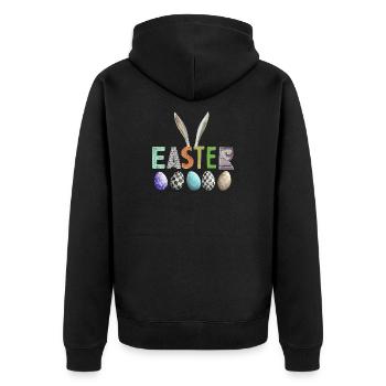 Osterdesign mit bunter Eierfamilie - Unisex Premium Bio Zip Hoodie - Schwarz - Hinten - Nico (187cm)