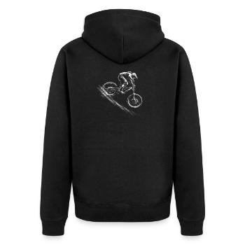 MTB Downhill Aktion – dynamisches Biker Design - Unisex Premium Bio Zip Hoodie - Schwarz - Hinten - Nico (187cm)