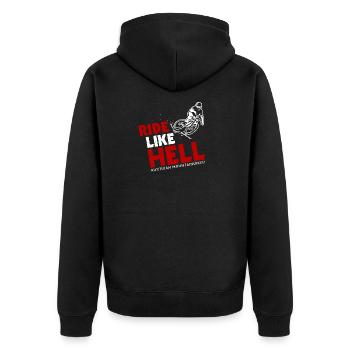 Mountainbike Downhill Spruch Ride Like Hell  - Unisex Premium Bio Zip Hoodie - Schwarz - Hinten - Nico (187cm)