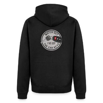 Pass auf, ich habe die Autoschlüssel - Unisex Premium Bio Zip Hoodie - Schwarz - Hinten - Nico (187cm)