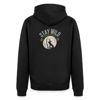 Stay Wild Wolf T-Shirt - Unisex Premium Bio Zip Hoodie - Schwarz - Hinten - Nico (187cm)