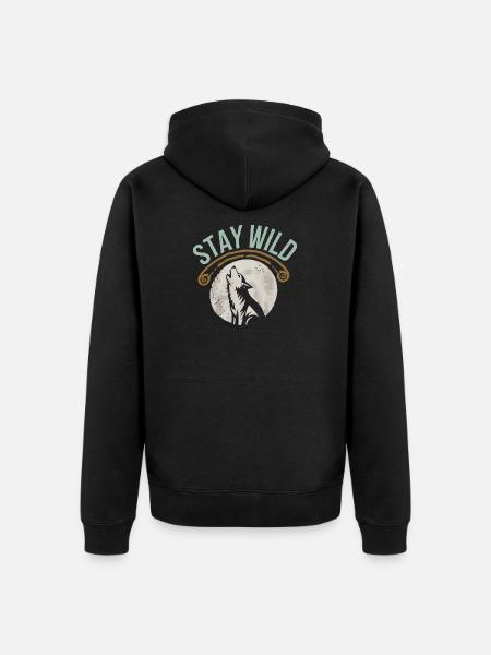 Stay Wild Wolf T-Shirt - Unisex Premium Organic Zip Hoodie - black