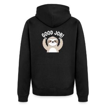 Faultier Gute Arbeit Prost - Unisex Premium Bio Zip Hoodie - Schwarz - Hinten - Nico (187cm)