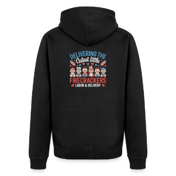  Labor & Delivery Firecrackers Independence Day - Unisex Premium Bio Zip Hoodie - Schwarz - Hinten - Nico (187cm)