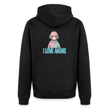  I LOVE ANIME Kawaii Manga Girl Pastell Otaku - Unisex Premium Bio Zip Hoodie - Schwarz - Hinten - Nico (187cm)