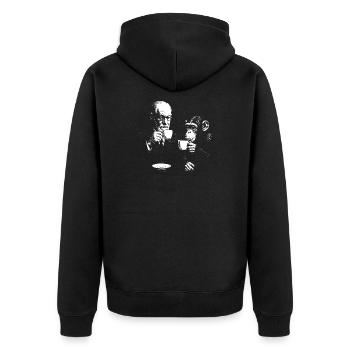 Sigmund Freud buvant du café avec un singe - Veste à capuche bio Premium Unisexe - noir - Dos - Nico (187cm)