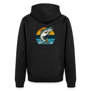 Lachs Angeln Fischen Angler Retro Vintage Natur - Unisex Premium Bio Zip Hoodie - Schwarz - Hinten - Nico (187cm)