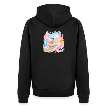 Koala auf Süßigkeitenbahn - Unisex Premium Bio Zip Hoodie - Schwarz - Hinten - Nico (187cm)
