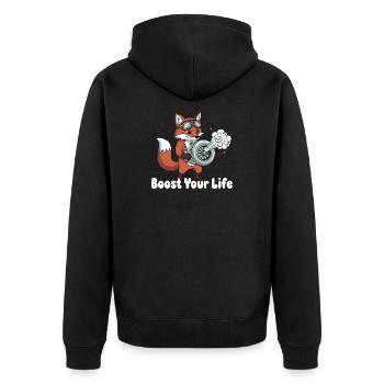 Fuchs mit Jetbike Boost - Unisex Premium Bio Zip Hoodie - Schwarz - Hinten - Nico (187cm)