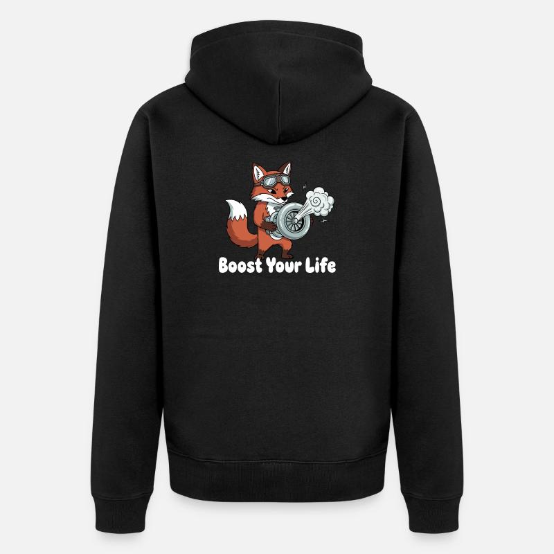 Fuchs mit Jetbike Boost - Unisex Premium Bio Zip Hoodie - Schwarz