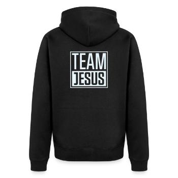Team Jesus  - Unisex Premium Bio Zip Hoodie - Schwarz - Hinten - Nico (187cm)