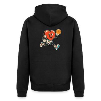 Basketball Herz Mascot Sprint - Unisex Premium Bio Zip Hoodie - Schwarz - Hinten - Nico (187cm)